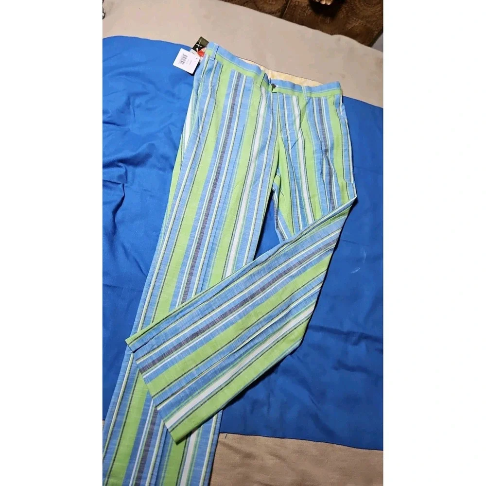 Loudmouth Golf Pants Nassau Lime Blue Striped John Daly Pants 36x34 Tall NEW